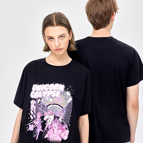

Unisex 1pc Letter Figure Graphic Tee, Black