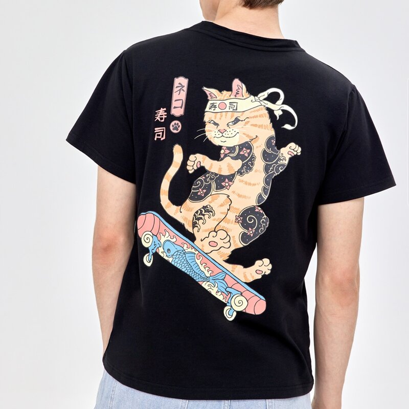 

Unisex 1pc Cat Graphic Tee, Black