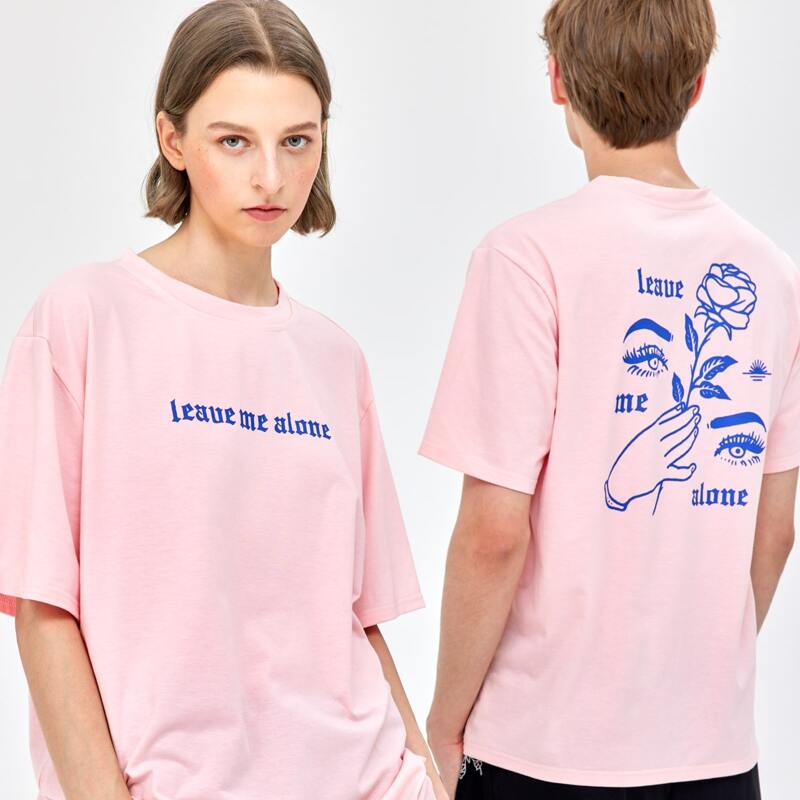 

Unisex 1pc Letter Rose Graphic Tee, Pink