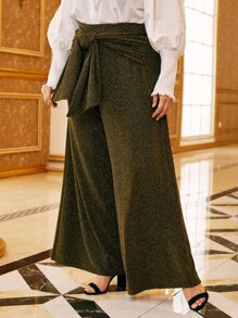 Modelyn Plus Glitter Wide Leg Belted Trousers - Gold - View 5