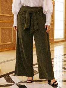 Modelyn Plus Glitter Wide Leg Belted Trousers - Gold - View 1