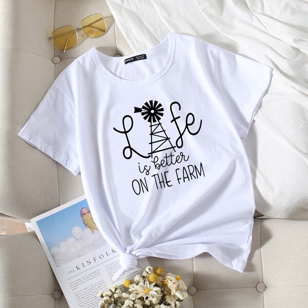 

Slogan Graphic Round Neck Tee, White