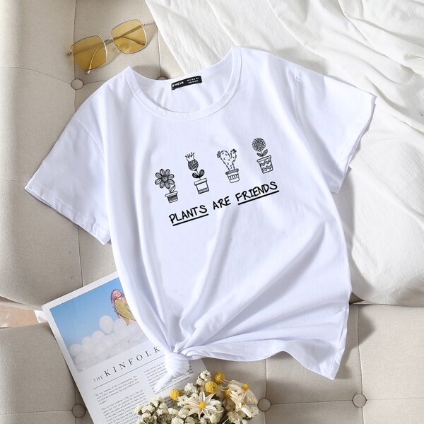 

Slogan & Cartoon Graphic Tee, White