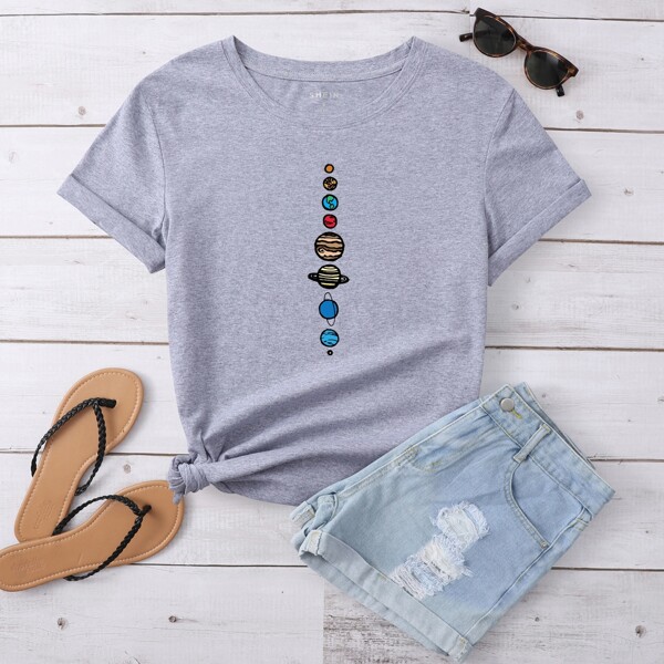 

Cartoon Graphic Short Sleeve Tee, Grey
