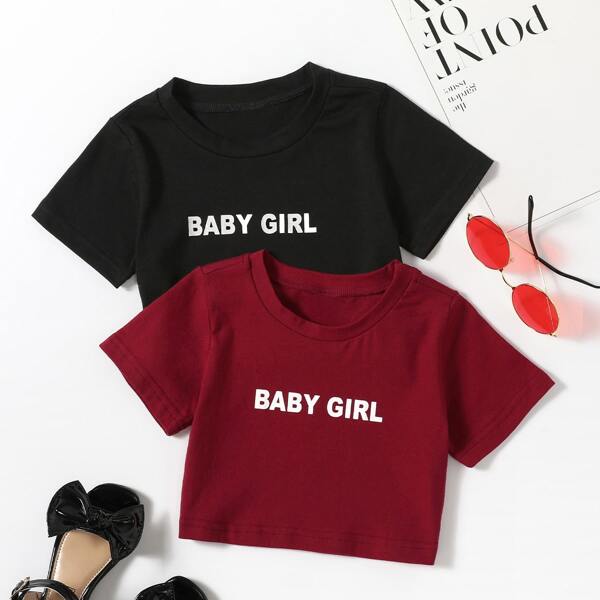 

Toddler Girls 2pcs Letter Graphic Crop Tee, Multicolor