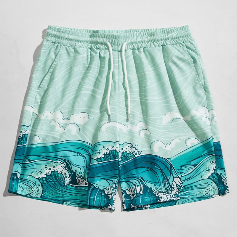 

Guys Wave Graphic Drawstring Shorts, Mint green