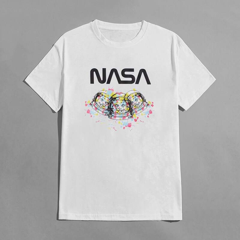 

Guys Letter Cat Graphic Tee, White