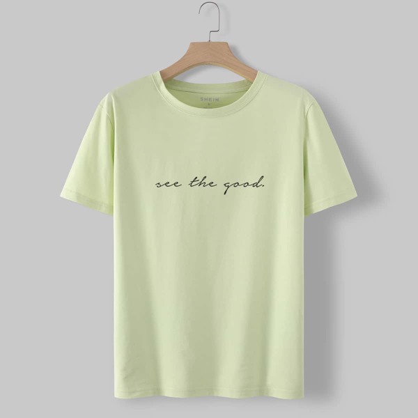 

Slogan Graphic Short Sleeve Tee, Lime green