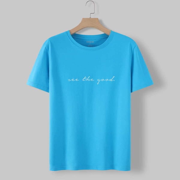 

Slogan Graphic Short Sleeve Tee, Mint blue
