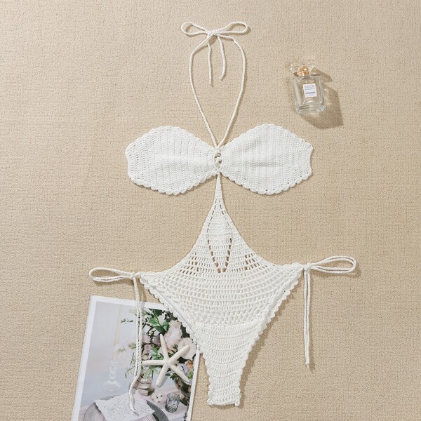 

Cut Out Crochet Cover Up, White