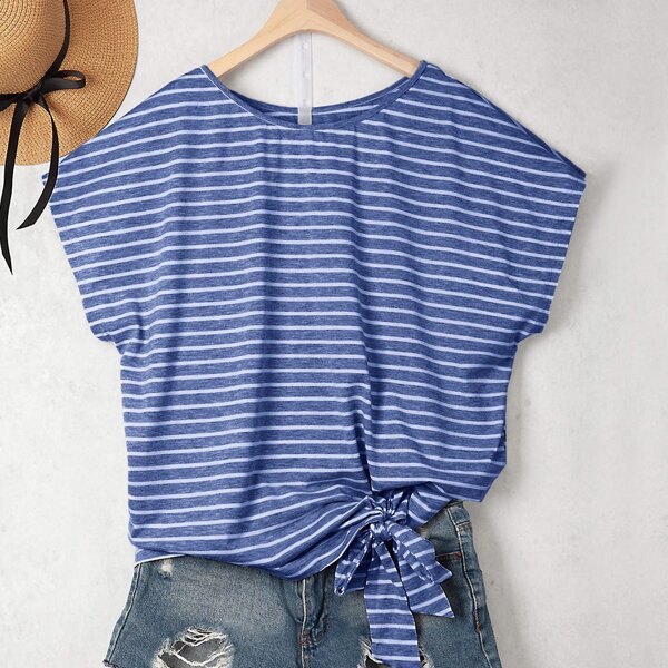 

Plus Striped Knot Hem Tee, Blue
