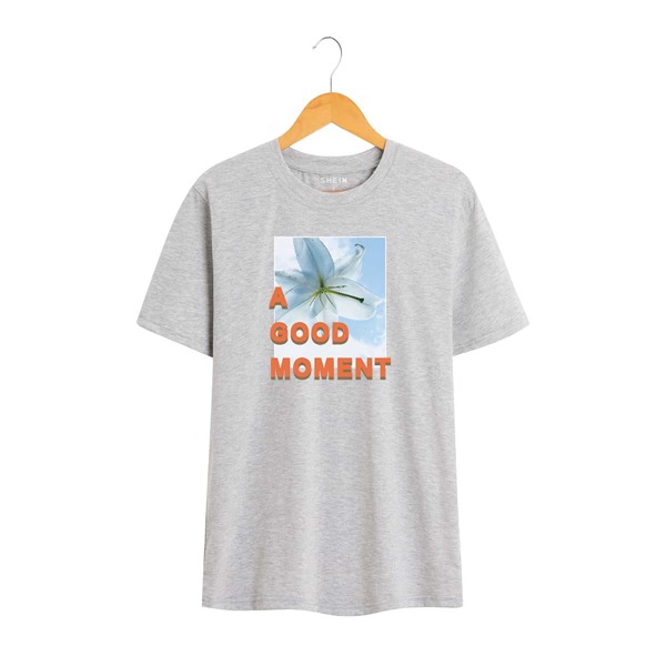 

Picture And Slogan Graphic Tee, Light grey