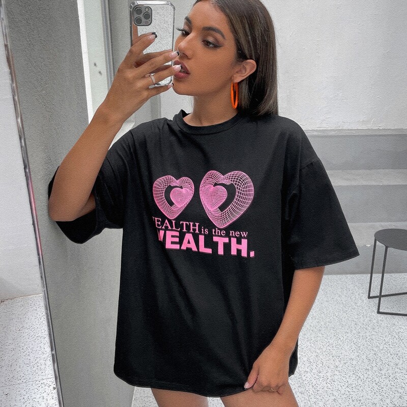 

Slogan Graphic Drop Shoulder Tee, Black