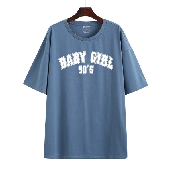 

Letter Graphic Drop Shoulder Oversized Tee, Dusty blue