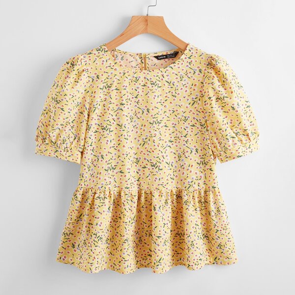 

Ditsy Floral Peplum Top, Yellow pastel
