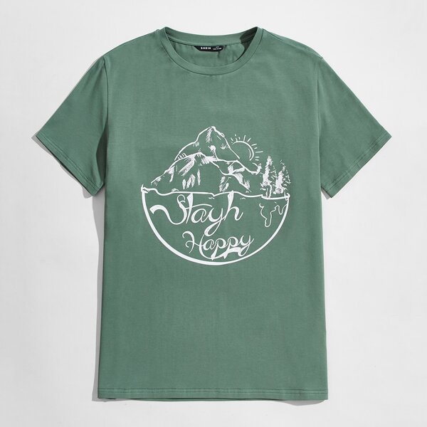 

Men Letter Graphic Tee, Green