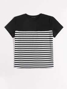 SHEIN EZwear Striped Print Tee - Black and White - View 3
