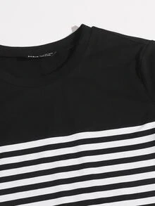 SHEIN EZwear Striped Print Tee - Black and White - View 4