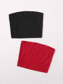 Muchica 2 Packs Rib-Knit Crop Tube Top - Multicolor - View 2