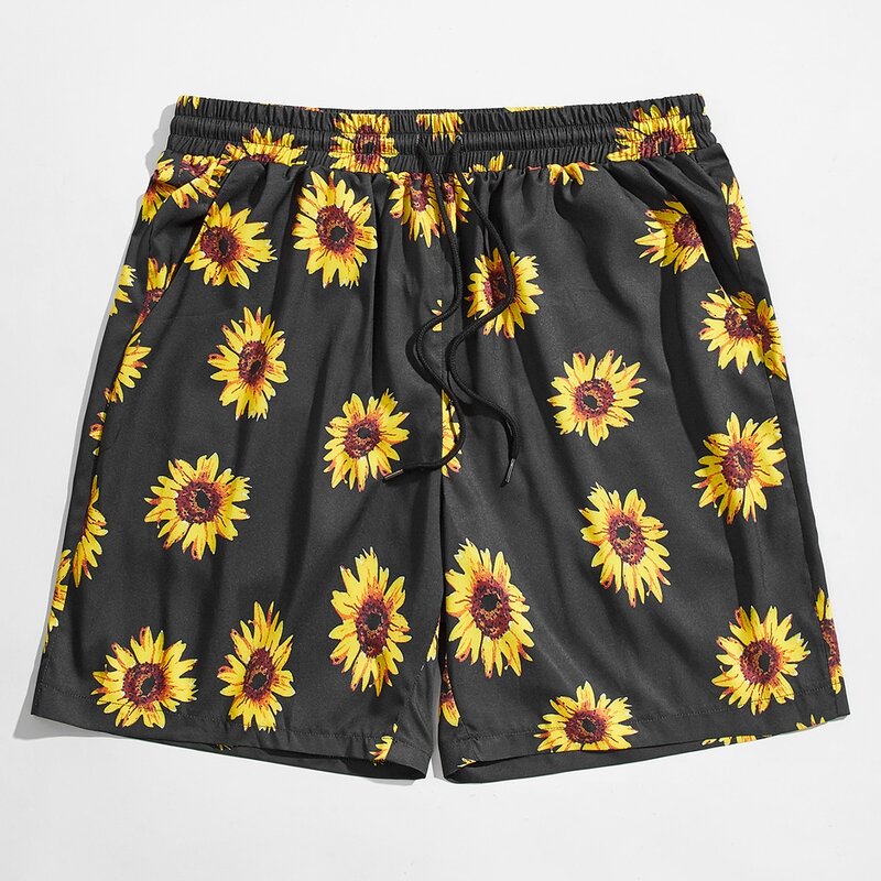 

Guys Sunflower Print Drawstring Shorts, Black