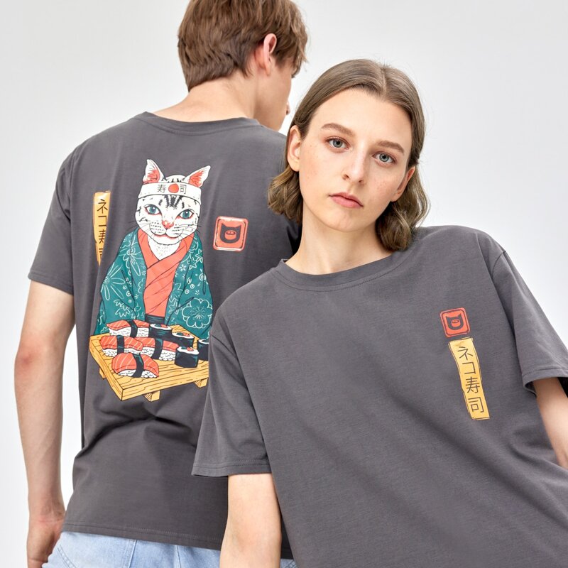 

Unisex 1pc Cat Graphic Tee, Grey