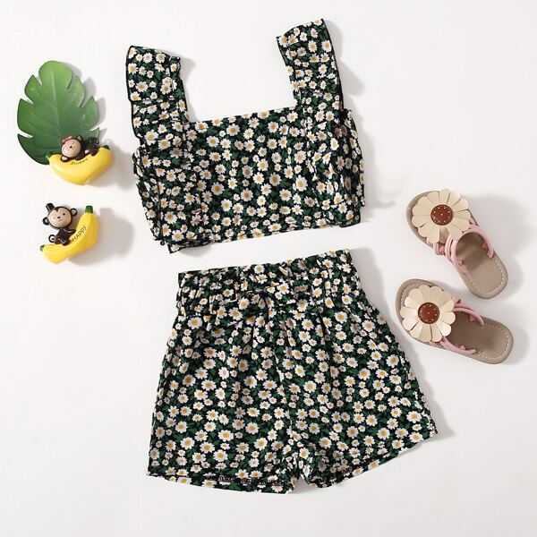 

Toddler Girls Ditsy Floral Ruffle Top With Paper Bag Shorts, Multicolor