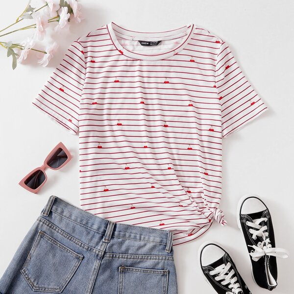 

Cherry and Striped Top, Red and white