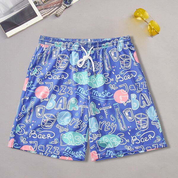 

Men Letter And Cartoon Graphic Shorts, Multicolor