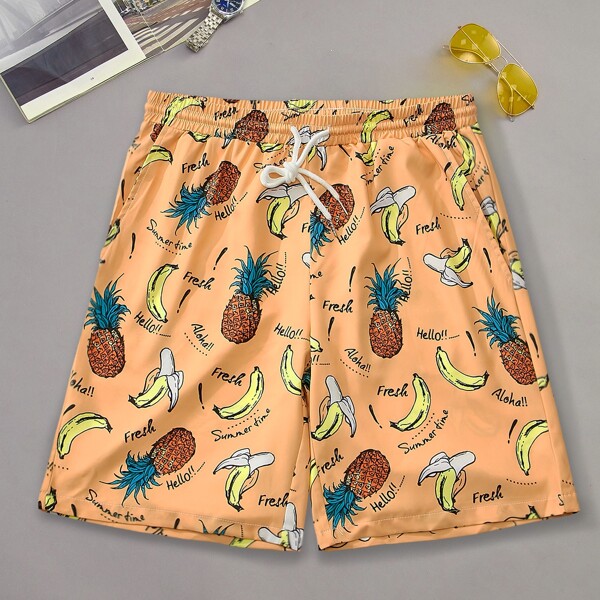 

Men Pineapple And Banana Print Shorts, Multicolor