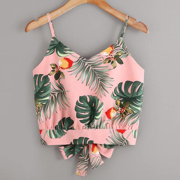 

Tropical Print Tie Back Cami Top, Multicolor
