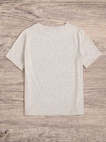 地圖圖案短袖T恤 - 淺灰色 - 查看 2