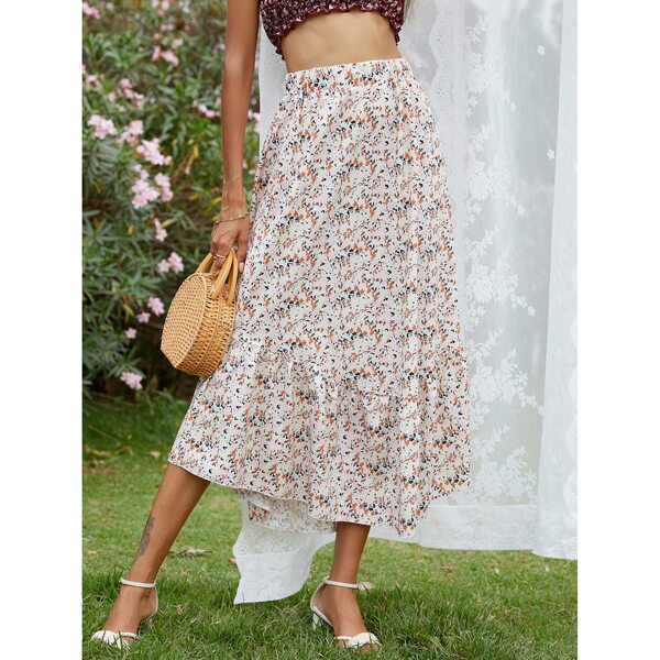 

Ditsy Floral Ruffle Hem Skirt, White