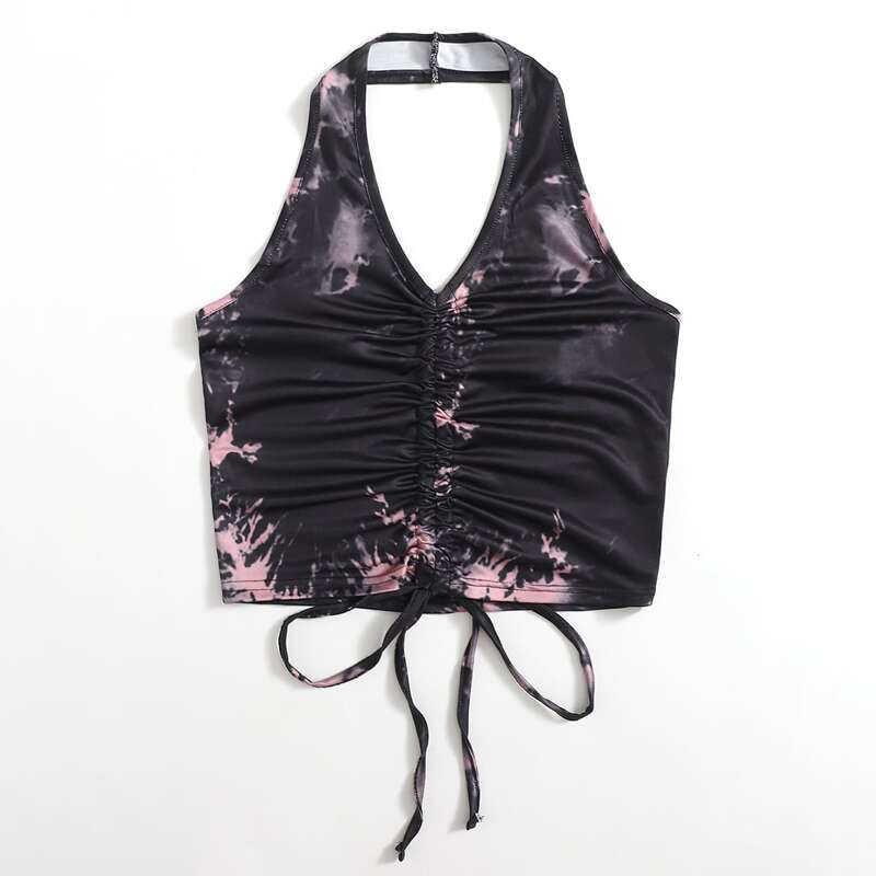 

Tie Dye Drawstring Halter Top, Multicolor