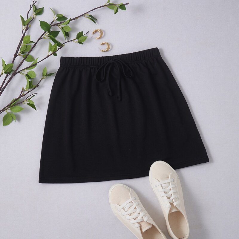 

Solid Tie Front Skirt, Black