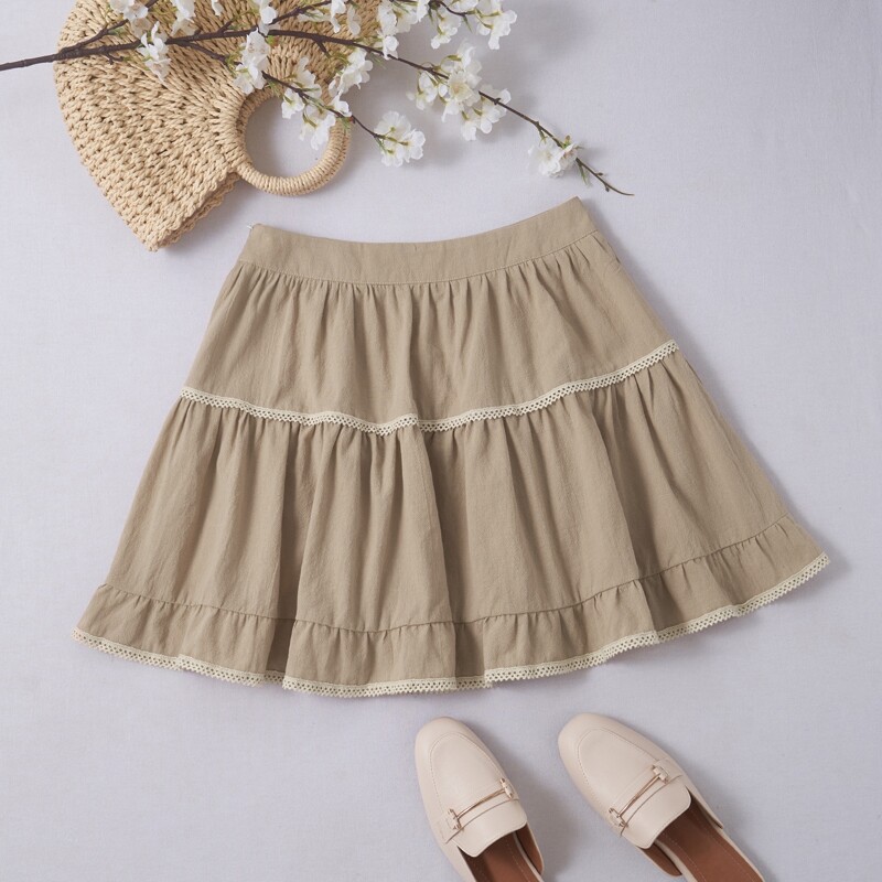 

Contrast Lace Skirt, Khaki