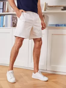 GENTILAND Men Solid Bermuda Shorts - Beige - View 5