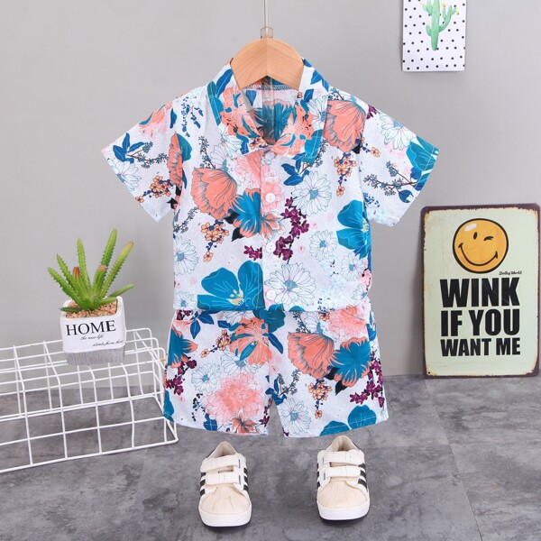 

Toddler Boys Tropical & Floral Print Button Up Shirt & Shorts, Multicolor