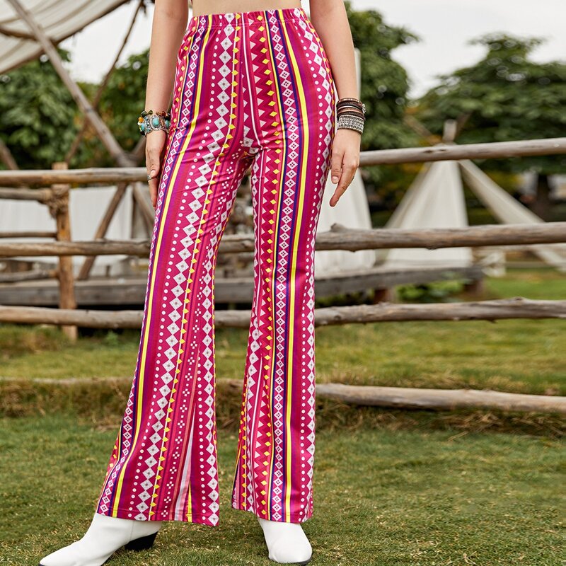 

Graphic Print Flare Leg Pants, Multicolor