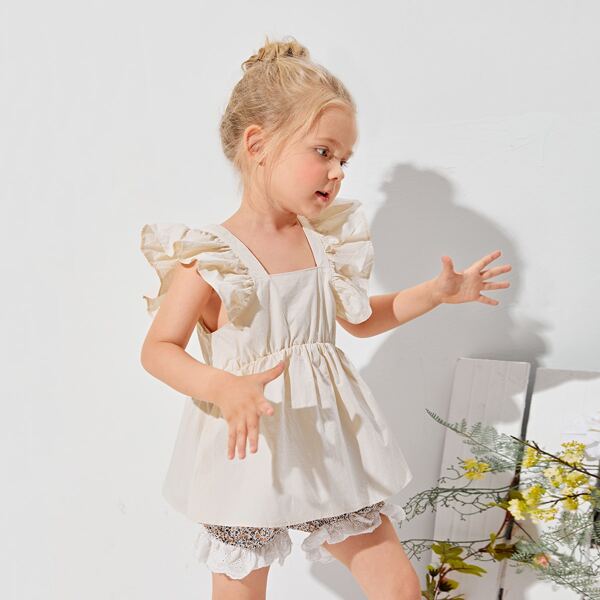 

Toddler Girls Ruffle Trim Peplum Tank Top, Beige