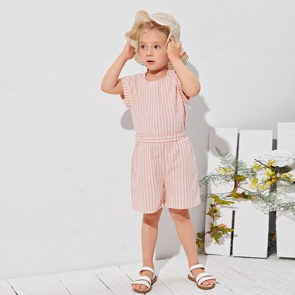 

Toddler Girls Batwing Sleeve Striped Top, Baby pink