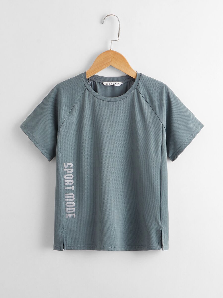 SHEIN Boys Raglan Sleeve Letter Graphic Top - Grey - View 1