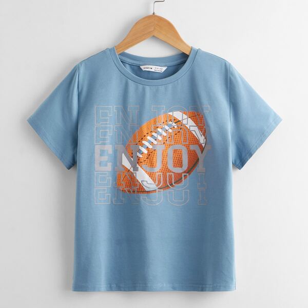

Boys Letter & Ball Print Tee, Baby blue