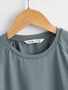SHEIN Boys Raglan Sleeve Letter Graphic Top - Grey - View 4