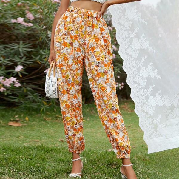

Allover Floral Print Carrot Pants, Multicolor