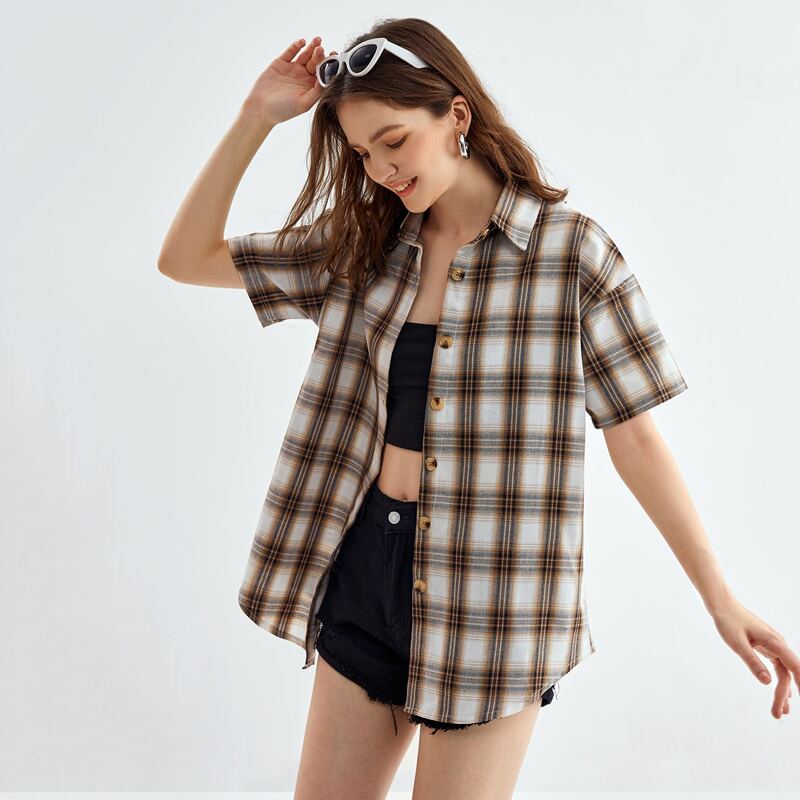 

Plaid Button Front Blouse, Multicolor