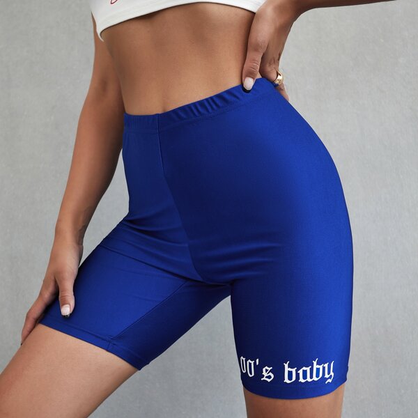 

Letter Graphic Biker Shorts, Blue