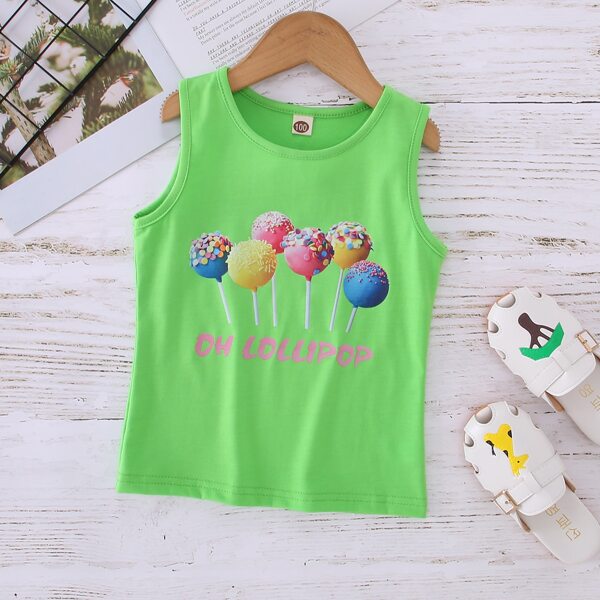 

Toddler Girls Lollipop & Letter Graphic Tank Top, Green