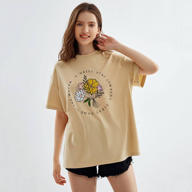 

Letter Floral Graphic Oversized Tee, Khaki