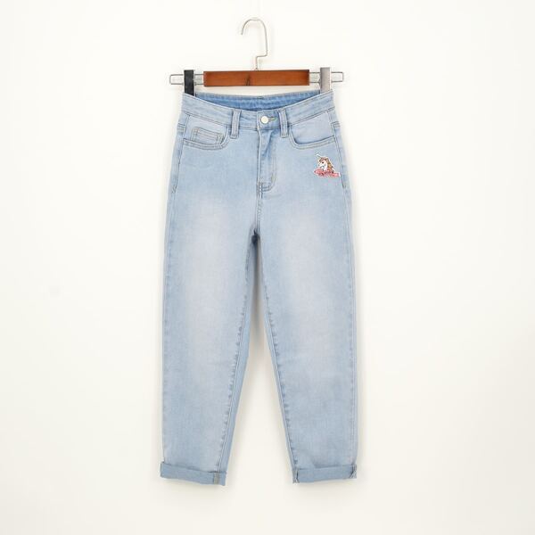 

Girls Cartoon Patched Jeans, Light wash