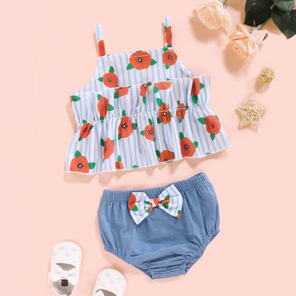 

Baby Girl Floral Cami Top & Bow Front Shorts, Multicolor